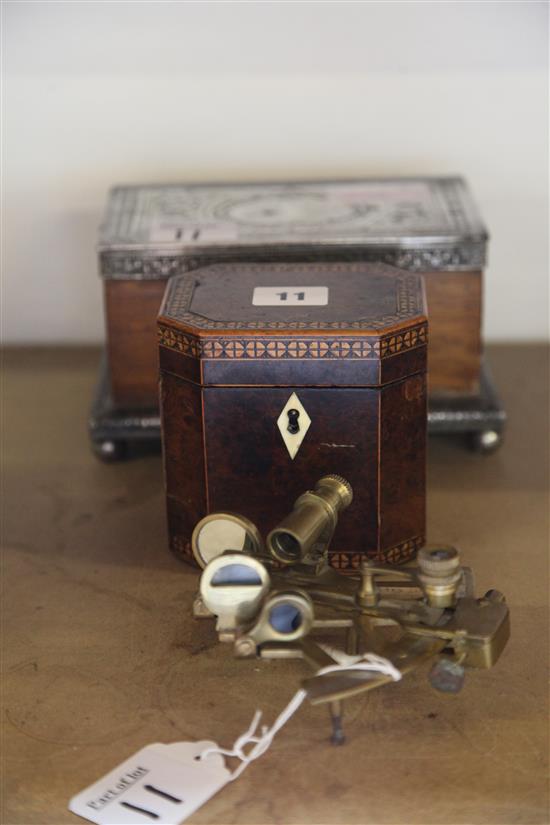 2 tea caddys and a sextant